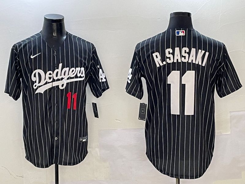 Men Los Angeles Dodgers #11 R.Sasaki Black Stripe Jointly Name 2025 Nike MLB Jersey style 9